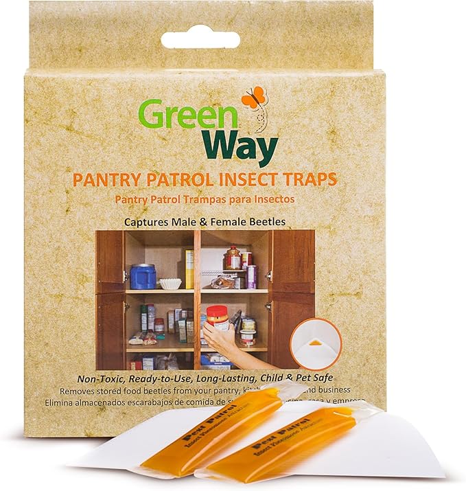 Greenway Pantry Patrol Traps, Non-Toxic Pantry Moth and Insect Control, Gel-Based for Flour Beetles, Grain Storage, and Kitchen Use, 1 Pack (Includes 2 Traps and 2 Lures)