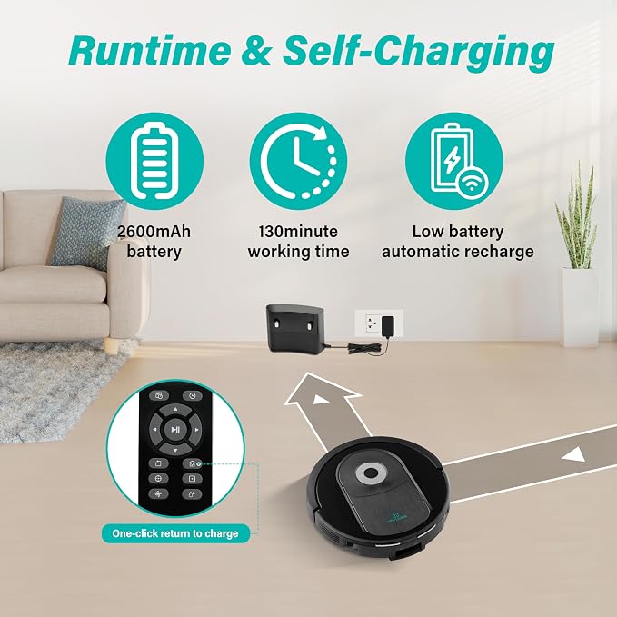 Robot Vacuum and Mop Combo, 4000pa Automatic Vacuum Cleaner Robot with Watertank and Dustbin, Self-Charging Smart Vacuum Robot Compatible with APP, Perfect for Pet Hair, Hard-Floor and Carpet