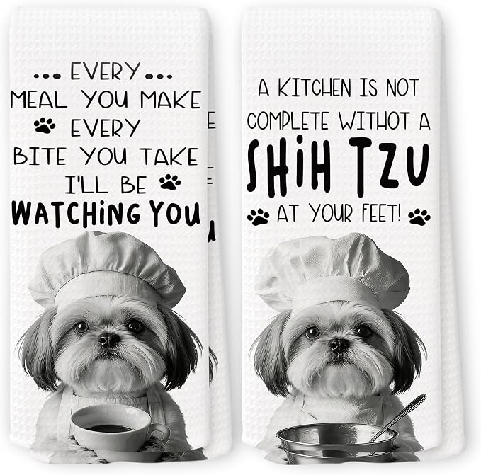 Funny Shih Tzu Dog Kitchen Towels 16x24 Inch Set of 2 | Shih Tzu Lovers Gifts for Women Men Dish Tea Towels for Kitchen, Dog Lover Mom Dad Owner Gifts Decorative Hand Towel