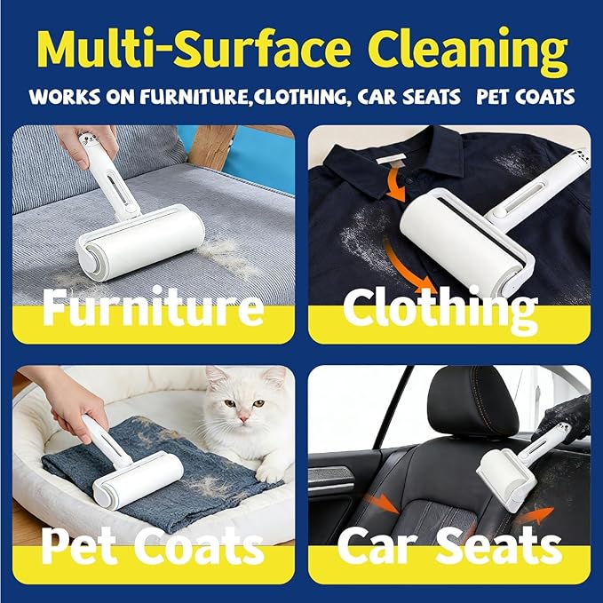 New BIONEMAGILI 4-in-1 Pet Hair Removal Kit - Refillable Lint Roller + Self-Cleaning Deshedding Comb + Electrostatic Glove + Soft Rubber Bath Brush, Multi-Surface Hair Remover for Cats/Dogs/Blue