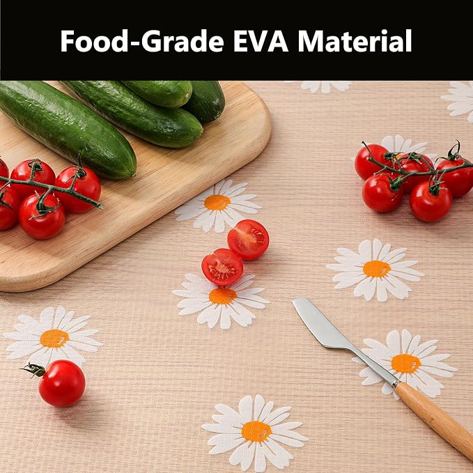 INNOLITES Shelf Liners for Kitchen Cabinets – Drawer Liner Waterproof & Oil-Proof, Non-Adhesive EVA with Floral Pattern – Durable Washable, Easy to Clean (Clean Daisy, 17.5" x 78.7")