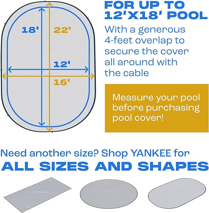 Yankee Pool Leaf Net Cover for Oval Pool 12x18 Ft.- Heavy-Duty 0.15” Above-Ground Leaf Net | Swimming Pool Net to Protect from Leaves, Debris, and Clogging