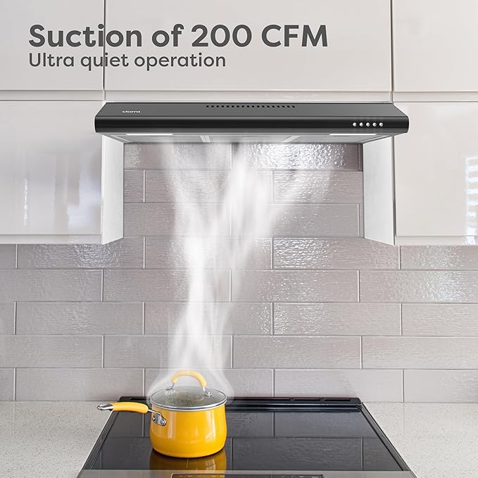 CIARRA AWB75918B Black Range Hood 30 inch Under Cabinet with Anti-Fingerprint Design, Slim Vent Hood with Push Button Control, Ducted and Ductless Convertible