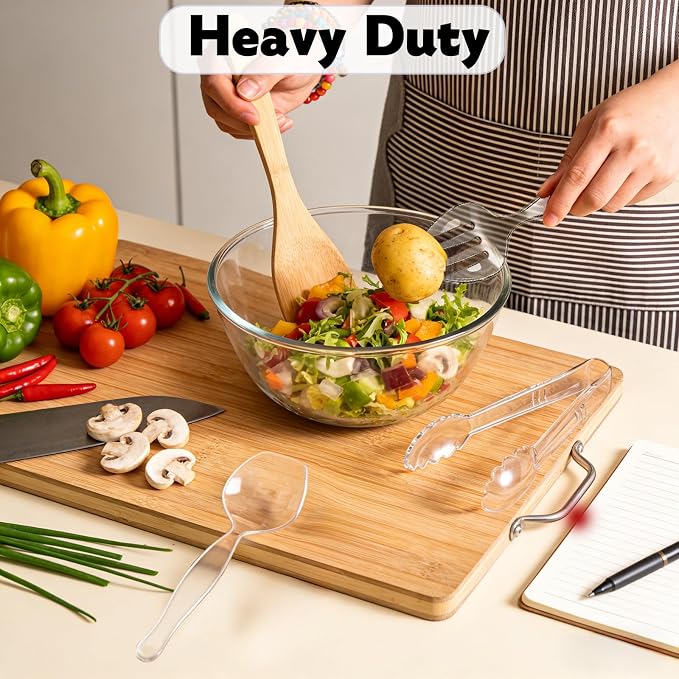 40 Pcs Large Plastic Serving Utensils Set - Serving Tongs, Serving Forks, Serving Spoons - Heavy Duty Disposable Serving Utensils for Parties, Buffet, Catering Supplies (Clear, 40 Pcs)