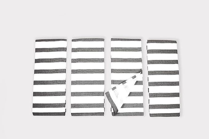 Realm 17" x 27" 100% Cotton Kitchen Towel (4 Pack) | Stripe Pattern Jet Black | Soft, Plush & Absorbent with Solid White Backing
