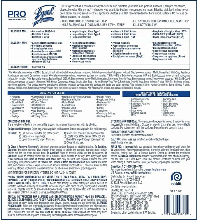 Reckitt Benckiser Professional Disinfecting Wipes Bucket Refill