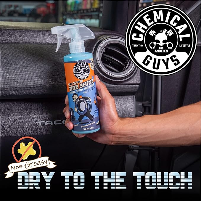 Chemical Guys TVD11316 Tire Kicker Sprayable Extra Glossy Tire Shine (Works on Rubber, Vinyl & Plastic) Safe for Cars, Trucks, Motorcycles, RVs & More, 16 fl oz (Pack of 2)