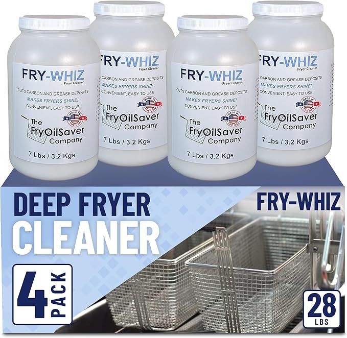 Fry-Whiz 4 Gallons Deep Fryer Cleaner - Commercial Formula for Ovens, Grills & Griddles - No Boil Out Required - Removes Carbon, Grease & Rust - Non-Foaming Food Service Supply (4 x 1 Gallon)