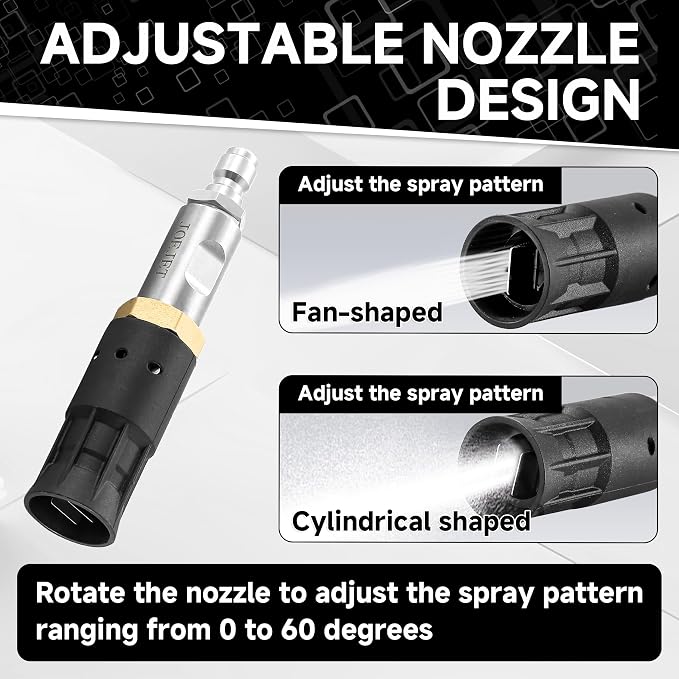 JOEJET Adjustable Downstream Soft Wash Twist Nozzle, 7-12 GPM | 0-60° Adjustable Long Range Spray Nozzle with 1/4" Quick Connect Plug, for Roof Cleaning, 1000-6000 PSI