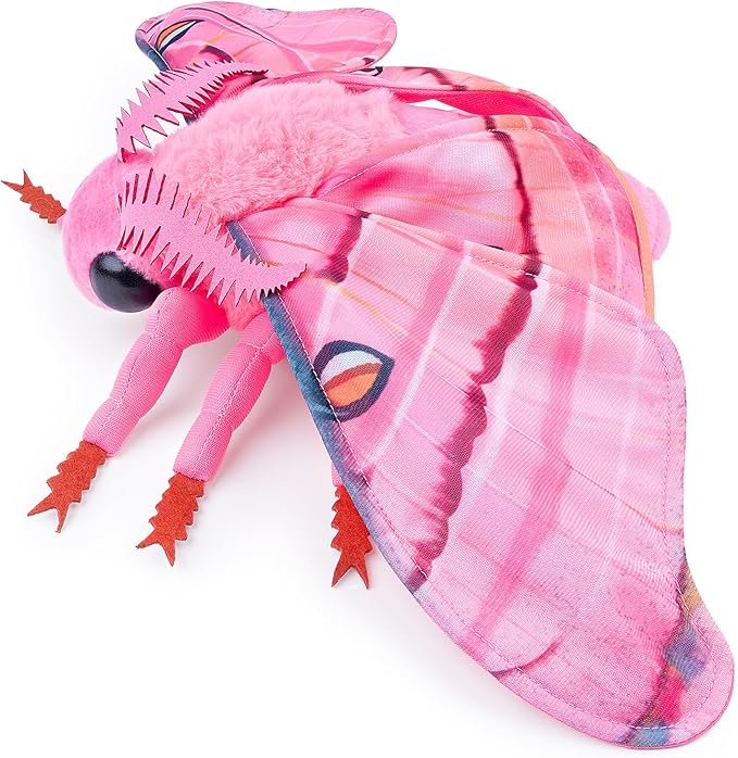 Moth Stuffed Animals Toy, Lifelike Pink Moths Plush 11in, Realistic Soft Big Wing Plushies Figure Gift Collection for Kids