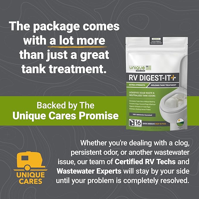 Unique RV Digest-It Plus RV Tank Treatment Pods – 16 Treatments, Breaks Down Waste & Toilet Paper + Eliminates Odors at Source, RV Black Tank Treatment