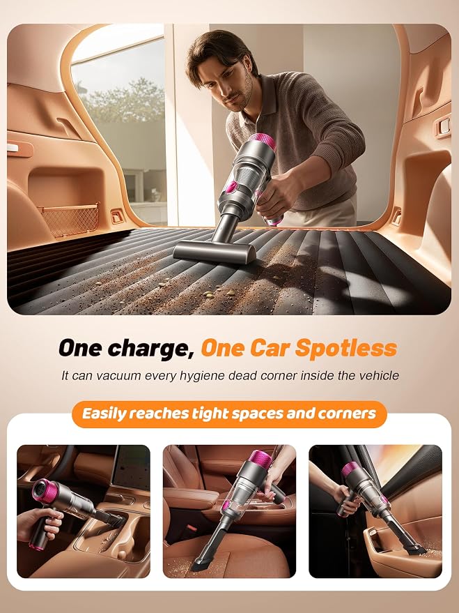 DRFLASH Car Vacuum, 16000PA Strong Suction Handheld Vacuum Cordless, 6-in-1 Portable Mini Car Vacuum Cleaner with LED Light, Type-C Fast Charging, Small Handheld Vac for Car Interior, Pet Hair, Home