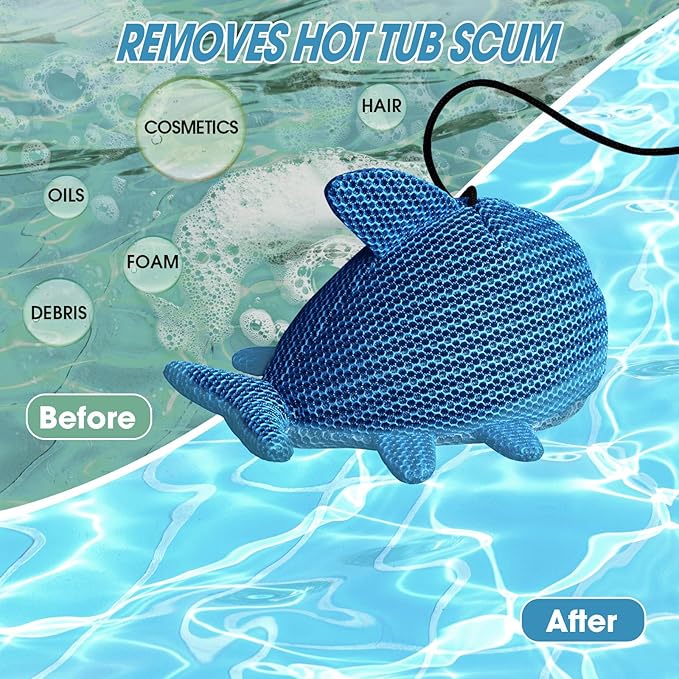 Hot Tub Scum Absorber, Hot Tub Accessories, Spa & Pool Scum Eliminating Balls,Hot Tub Scum Sponge for Hot Tub Oil Absorbing Sponge for Hot Tub Skimmer, Hot Tub Sponge Scum Remover (Fish)