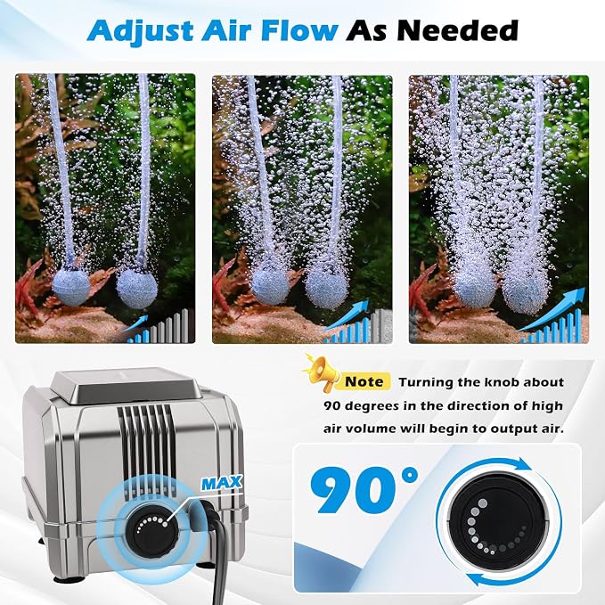 hygger 8W Aquarium Air Pump: Powerful Adjustable Fish Tank Air Pump, Dual Outlet Oxygen Aerator, Oxygen Pump for Up to 200 Gallons Aquariums, for Freshwater, Saltwater, Hydroponics