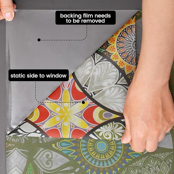 DKTIE Static Cling Decorative Window Film with Installation Tools Non Adhesive Privacy Film Stained Glass Window Film for Bathroom Shower Door Heat Cotrol Anti UV 35.4 x 118.1 Inch