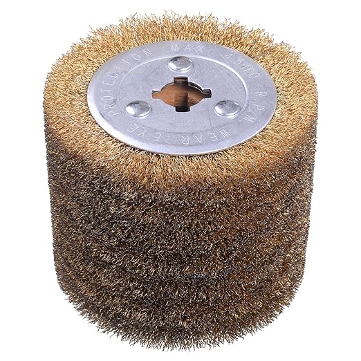 4.7" x 4" Copper Plated Steel Wire Brush Drum Surface Conditioning Tool, Drawing Wheel Wire Wheel Burnishing Tool for Metal Surface Polishing Grinding Removing Rust-3/4 Quad Keyway