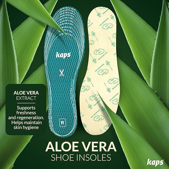 Kaps Adult Insoles with Shoe Odour Eliminator – Ultrafresh Shoe Insoles for Women & Men – Soothing Aloe-Infused for Boots, Sneakers, & Formalwear – Shoe Fresheners & Insoles