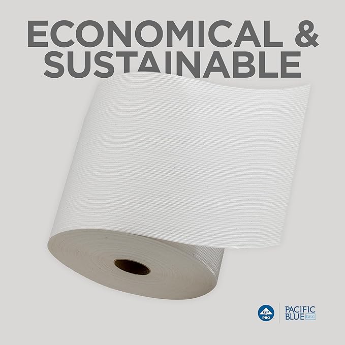 Pacific Blue Basic Recycled Paper Towel Rolls by GP PRO (Georgia-Pacific), White, 26601, 800 Feet Per Roll, 6 Rolls Per Case