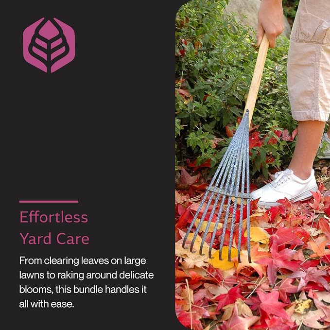Yard Butler ILT-208 World’s Greatest Rake Set Garden Rake for Lawncare - Convenient Garden Cleaning Accessory - Lightweight Wooden Handle - Steel Tines - Easy to Maneuver