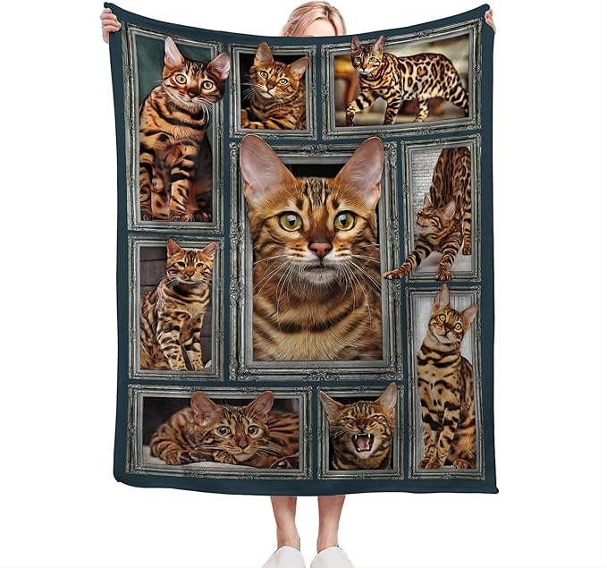 Bengal Cat Gifts and Decor - Cute Throw Blanket for Girls, Women, Kids, Adults - Soft Warm Cozy Fleece for Couch, Sofa, Bed - 50"x40"