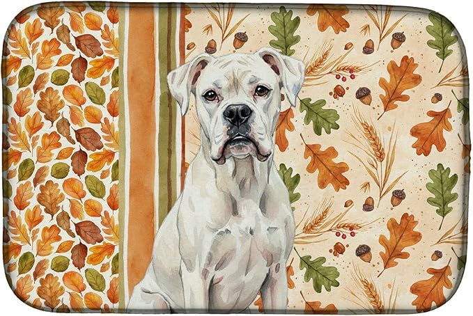 Caroline's Treasures White Boxer Heirloom Fall Dish Drying Mat Absorbent Dish Drying Mat Pad for Kitchen Counter Dish Drainer Mat for Countertop, 14 x 21", Multicolor