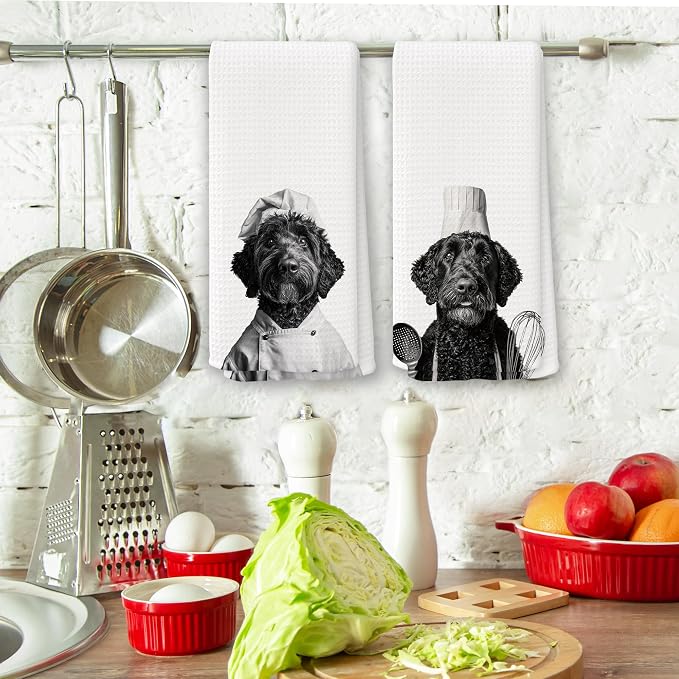 Funny Chef Black Goldendoodle Kitchen Towels Set of 2, Goldendoodle Gifts for Women Dish Tea Towels for Kitchen, Dog Mom Lovers Owner Gifts Decorative Hand Towel, 16x24 Inch