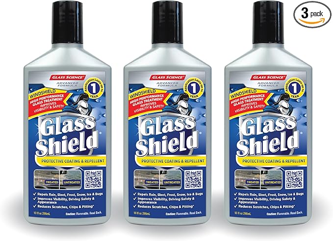 Glass Shield Auto Protective Coating (liquid) – Protects Glass, Repels Rain, Beads Water, Repellent Coating on All Exterior Windshield & Auto - 10 oz - 3 Pack