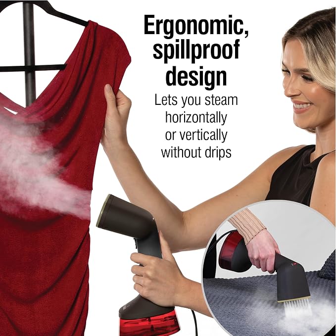 CHI Handheld Garment Steamer for Clothes, 1600W, 20-Minutes Steam Time, 300ml Water Tank, 2 Steam Modes, Portable, Fabric Brush, Ergonomic Handle, 10' Cord