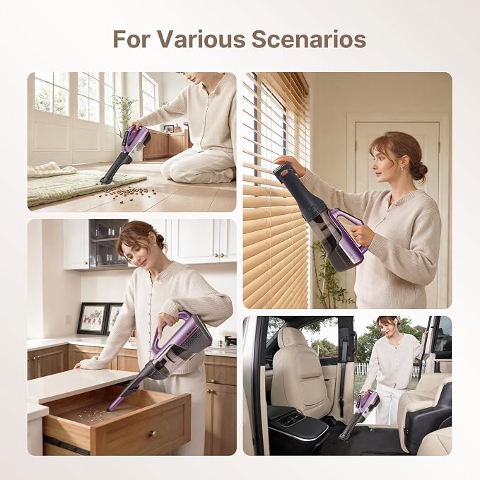 Shop-Vac S4 20V Handheld Vacuum Cordless with Brushless Motor, Rotatable Nozzle, Dual-Speed Powerful 16000 Pa Suction Portable Vacuum for Home & Pet Hair, Wall-Mounted, LED Light, Purple