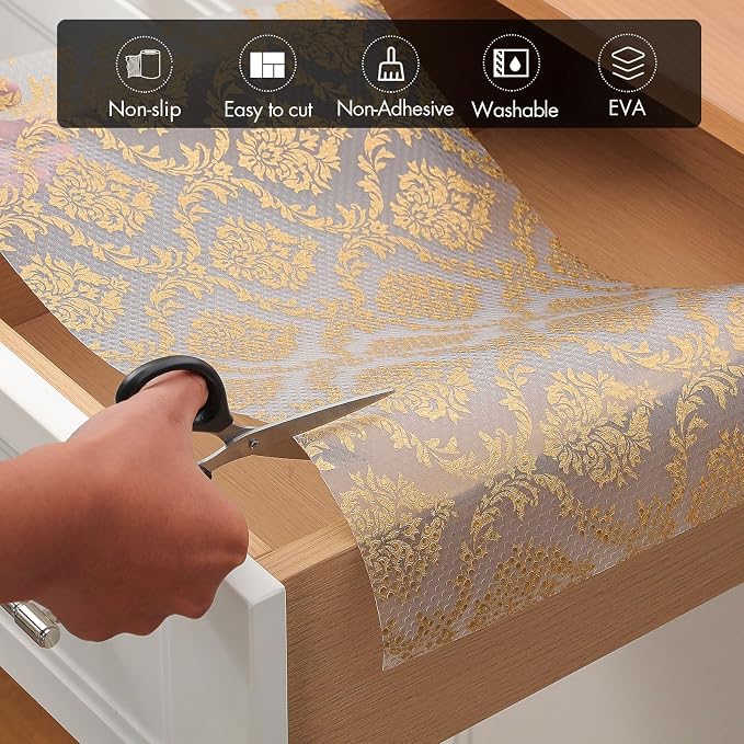 Cooyes Shelf Liner for Kitchen Cabinets – Non-Adhesive Waterproof Drawer Liner – Durable EVA Material Easy-to-Cut Shelf Paper for Refrigerator, Cupboard, Dresser with Modern Pattern