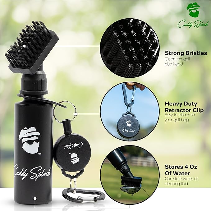 Original Golf Club Water Brush +Golf Pocket Mag Towel - Black Bundle