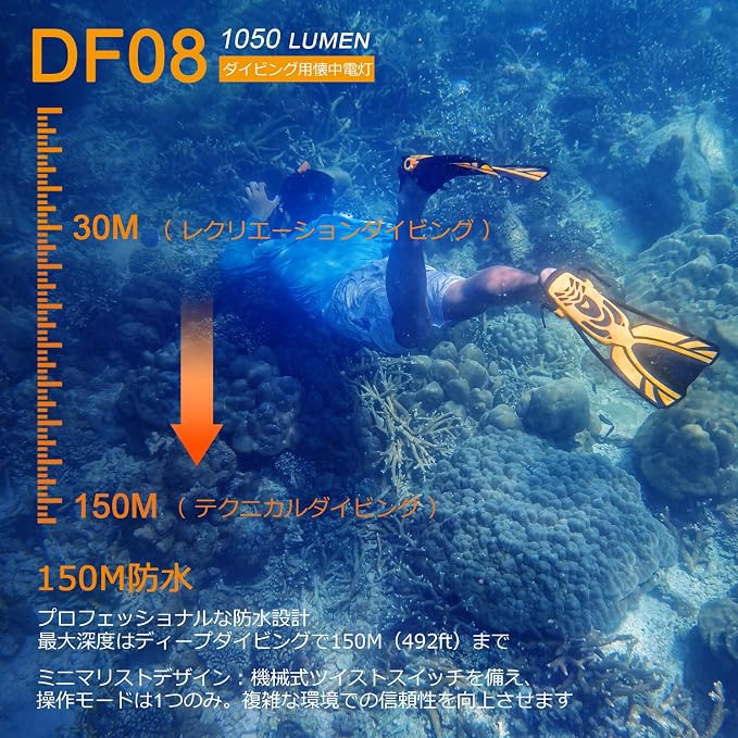 SecurityIng Waterproof 1000 Lumens LED Diving Flashlight Underwater 150m Super Bright LED Scuba Light, 9 Degrees Narrow-Angle Beam Diving Safety Light Night Dive Torch