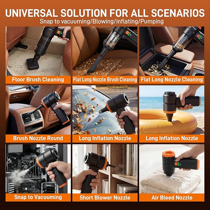 Handheld Car Vacuum Cleaner, Vacuum Portable Cordless 1 Hour Rapid Rechargeable with 20000PA Strong Suction, High Power Hand Held Vacuum with LED Light and Multi-Nozzles for Car, Home, Office, Pet
