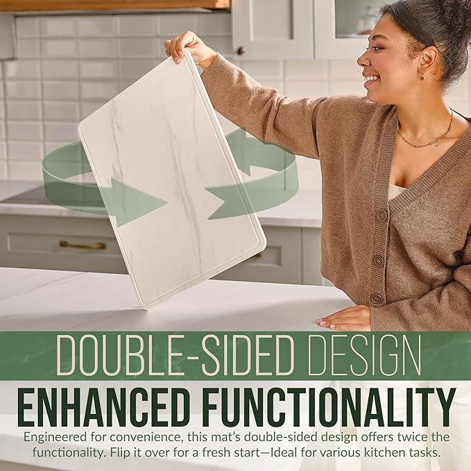 Large Stone Dish Drying Mat - Double-Sided Stone Drying Mat for Kitchen Counter - 3-Pcs Gift Set (White Marble, 20" x 16")