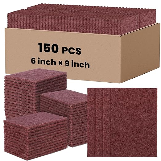 150 Pcs General Purpose Scuff Pads 6 X 9 Inch Red Abrasive Hand Sanding Non-Woven Aluminum Oxide Abrasive Pads Set for Surface Preparation Scuffing Scouring Blending Cleaning