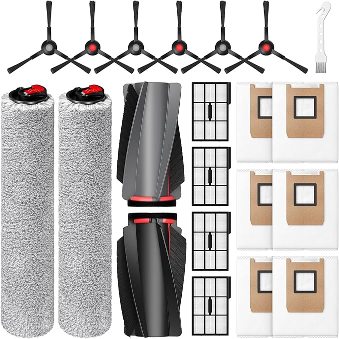 E25 E28 Accessories for eufy E25 / E28 Robot Vacuum, Replacement Parts Include Dual Main Roller Brushes, 2*Mopping Rollers, 6*Side Brushes, 4*HEPA Filters, 6*Dust Bags, 1*Cleaning Tool