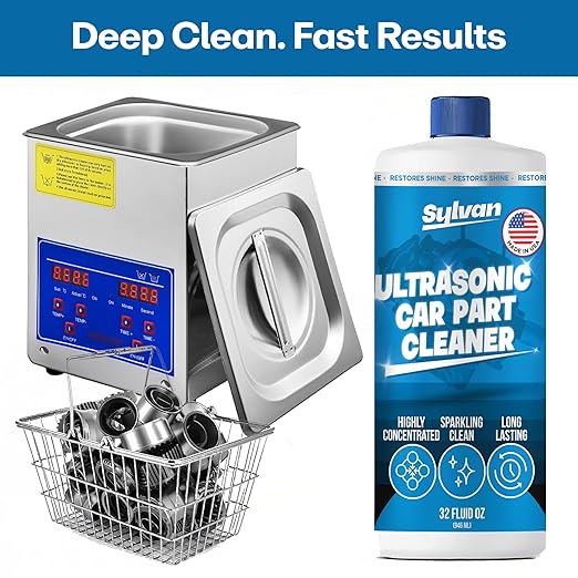 Ultrasonic Carburetor & Parts Cleaner Solution Concentrate + Free Cleaning Cloth | Makes 50 Gal. | Made in The USA | for All Ultrasonic and Immersion Machines | Cleaning Liquid | Engine Parts, Carbs