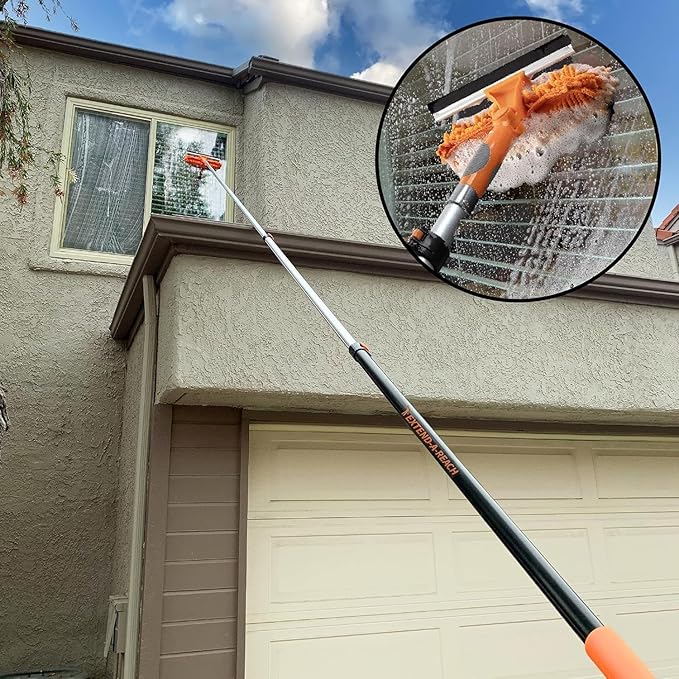 5-30 ft Window Washing Kit with Extension Pole (36+ Foot Reach) // Window Cleaning Tool & Window Washer Squeegee with Telescopic Extension Pole