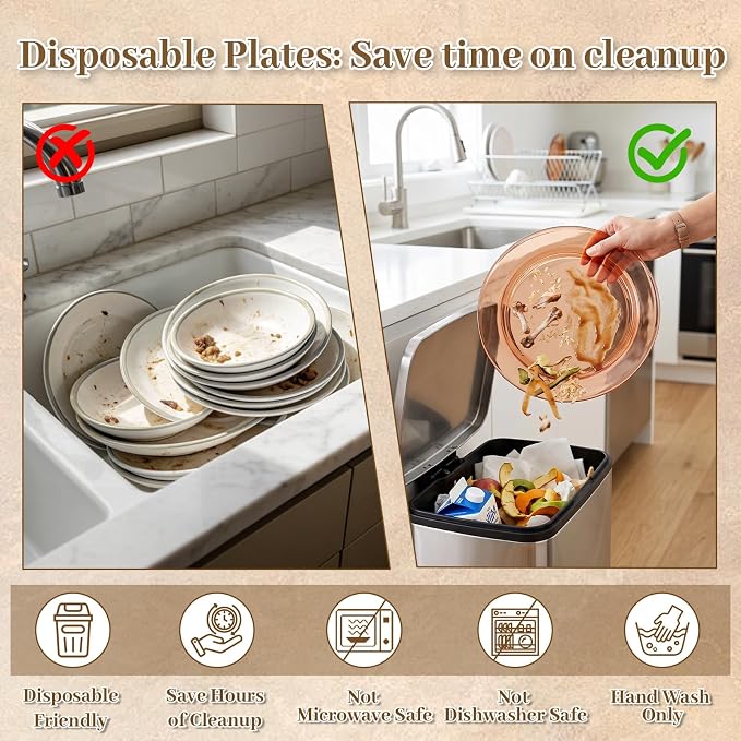 DaYammi 350Pcs Clear Amber Dinnerware Set 50 Guest for Party Amber Plates Disposable - 50 Dinner Plate, 50 Dessert Plate, 50 Per Rolled Napkins with Cutlery, 50 Plastic Cups 9 OZ for Party Wedding
