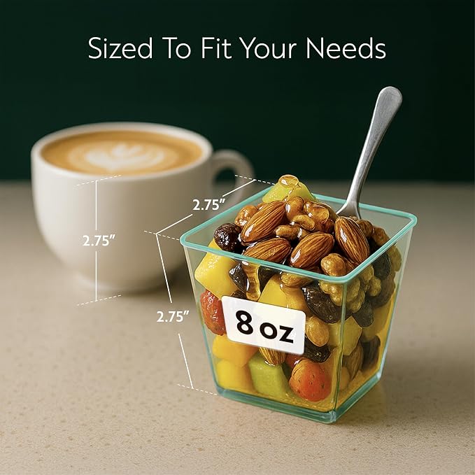 Restaurantware 8 Ounce Large Kova Cups 20 Disposable Dessert Tumbler - Lids Sold Separately Sturdy Seagreen Plastic Appetizer Cups For Mousse Layered Cakes At Catered Events