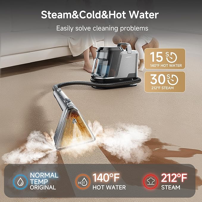 Uwant 18Kpa Powerful Suction Carpet Steam Cleaner with Pet Pro Cleaner | Portable Carpet Cleaner for Pets with Cleanning Tools Upholstery Steam Cleaner for Carpets, Couch, Sofa, Cars 2.4 Liters