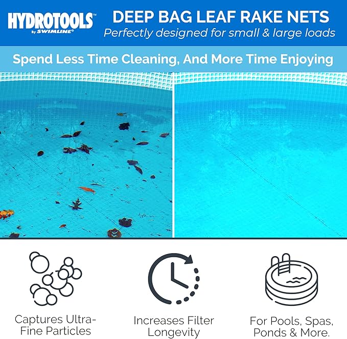 SWIMLINE HYDROTOOLS 8041 Leaf Net For Inground Above Ground Pool Pond | Extra Large Skimmer Net Cleaning Tool Ultra Fine Deep Mesh Bag | Durable Reinforced Plastic Frame With Brush | Debris Pickup