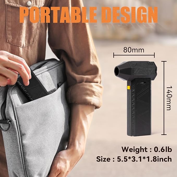 SUPERLIT Turbo Portable Air Blower Rechargeable Duster for Cleaning Detailing Accessories Electric Mini Fan Convert to Hand-Held Vacuum Cleaning Set with Brush 180,000 RPM Home Office Essentials