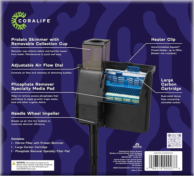 Coralife Aquarium Fish Tank Marine Salt Water Filter and Protein Skimmer, Up to 30 Gallons (Pack of 8)