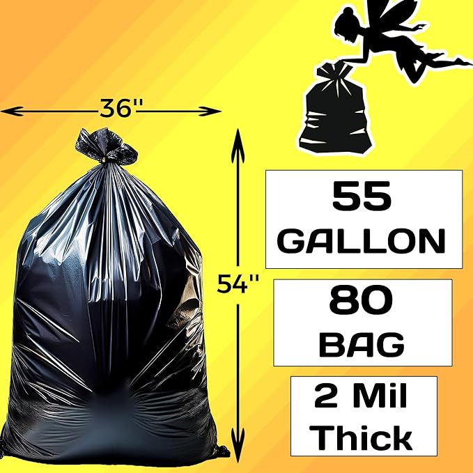 80 Count | Contractor Garbage Bags | 55 Gallon Contractor Bags Heavy Duty | 2 Mil | Heavy Duty Contractor Bags | Contractor Trash Bags | Heavy Duty Trash Bags