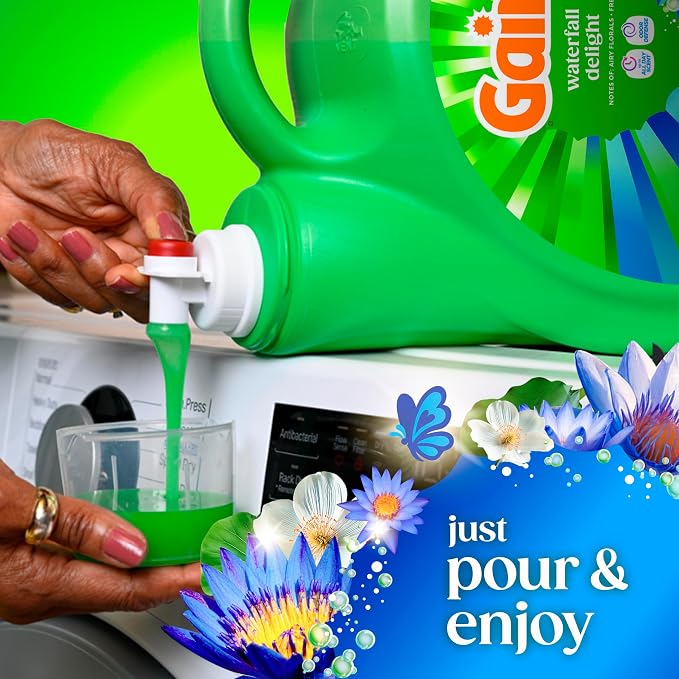 Gain Liquid Laundry Detergent with Odor Defense, Waterfall Delight Scent, Laundry Soap For HE Washing Machines, 132 fl oz, 100 Loads (Packaging May Vary)