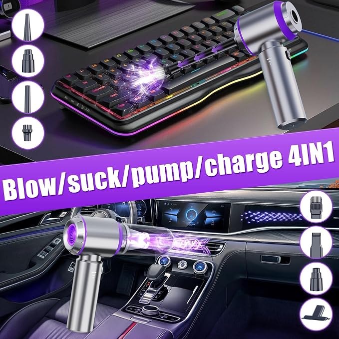 Brushless Handheld Car Vacuum （Equipped with a one-Touch Window Breaker and Seatbelt Cutter ）25000Pa Ultra-Strong Suction Ultra-Lightweight Mini Portable Vacuum Cleaner ，For Car ，Home (Silver-Purple)