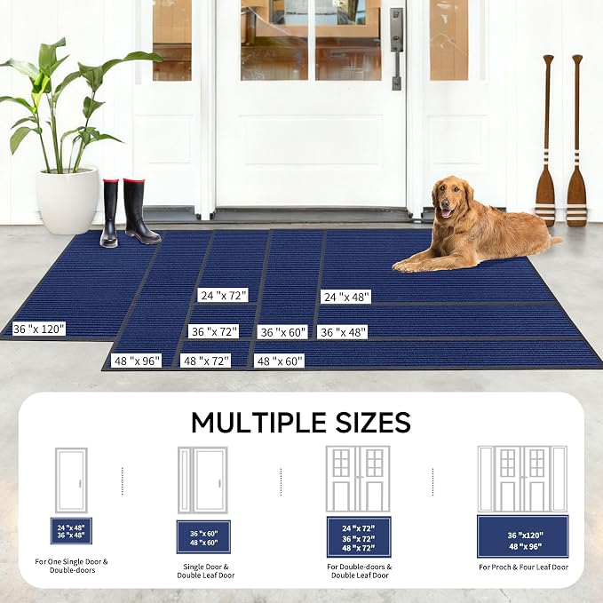 100pointONE Front Door Mat, Heavy Duty Indoor Outdoor Doormat, 72" x 48" Low Profile Outdoor Mats for Home Entrance, Stain and Fade Resistant Shoe Scraper Mat, Ideal for High Traffic Area, Blue
