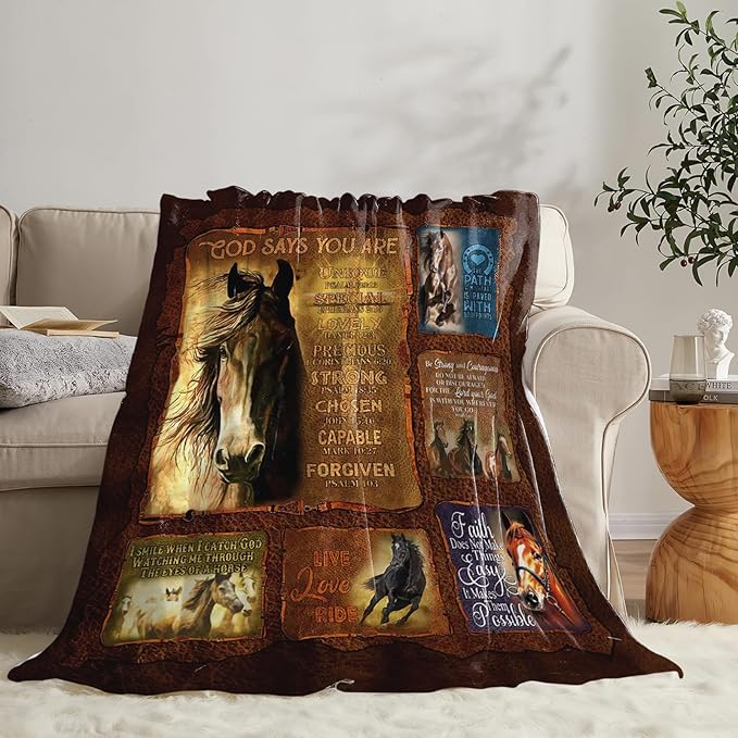 Tijuboni Horse Throw Blanket Christian Religious Gifts for Girls Boys Women Men Kids Adults Soft Flannel Fleece Blanket for Couch Sofa Bed Home Decor 50"x60"