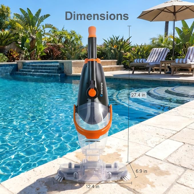 Handheld Pool Vacuum Cleaner, Rechargeable Pool Bottom Cleaner with Strong Suction, 1 H Runtime,for Above Ground/Inground Pools, Spas and Hot Tubs, Orange and White